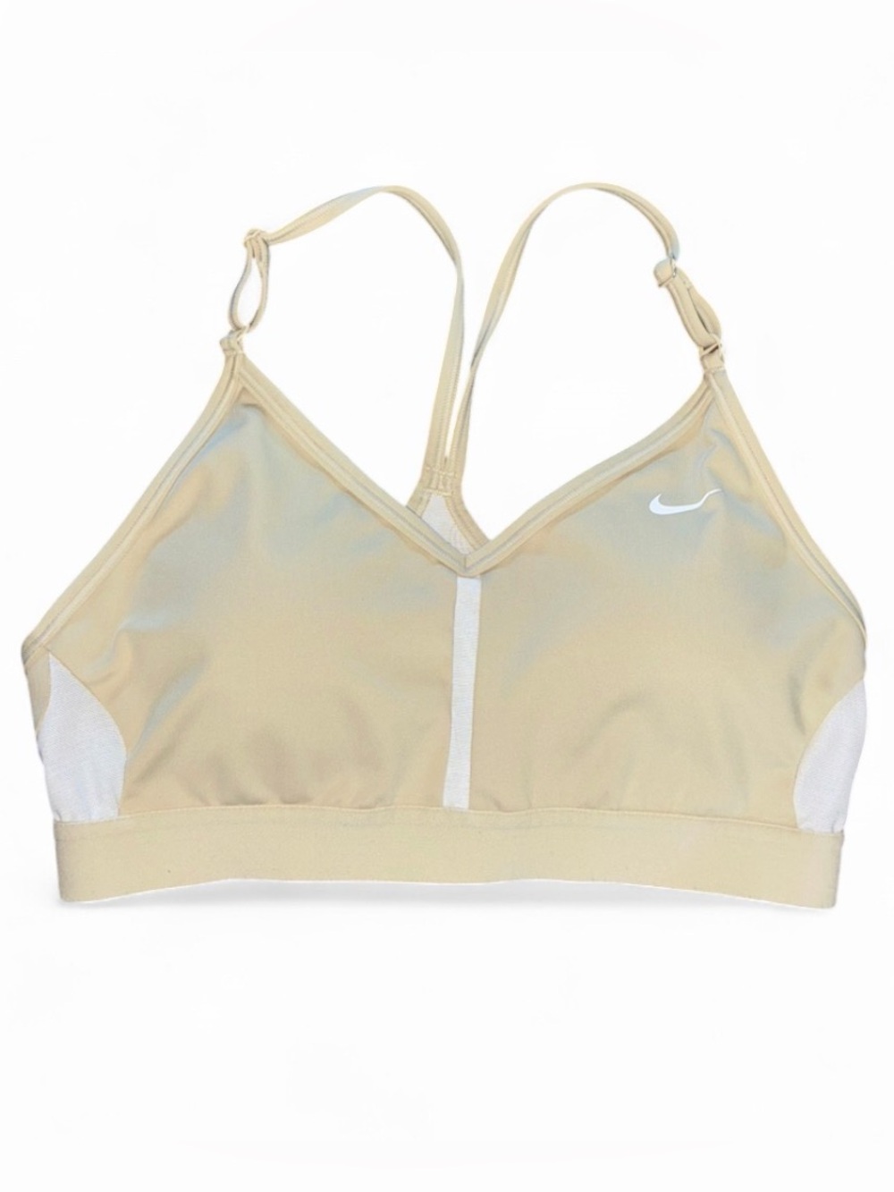 Nike Beige Strappy Sports Bra with White Accents